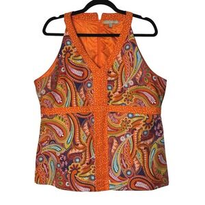 Appraisal Paisley Print Halter Top Sleeveless Orange Blouse Fully Lined Boho‎ L